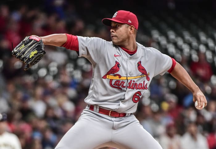 Sep 28, 2022; Milwaukee, Wisconsin, USA; St. Louis Cardinals pitcher Jose Quintana (62) throws pitch in the first inning against the Milwaukee Brewers at American Family Field.