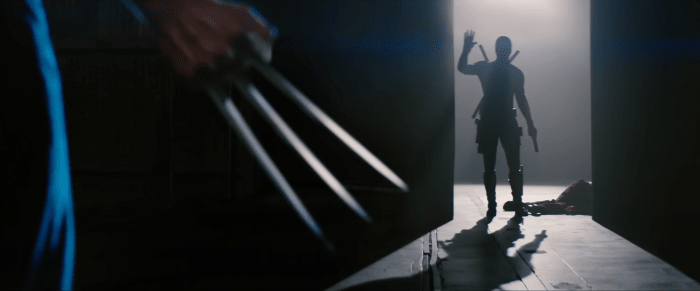 A scene from the end credits of Deadpool 2. Deadpool uses Cable's Time Travel Device to go back in time and make a change to the movie X-Men Origins: Wolverine, killing that version of Deadpool.