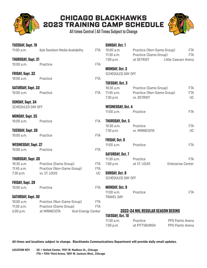 2023 Chicago Blackhawks Training Camp Schedule, Ticket Info On Tap