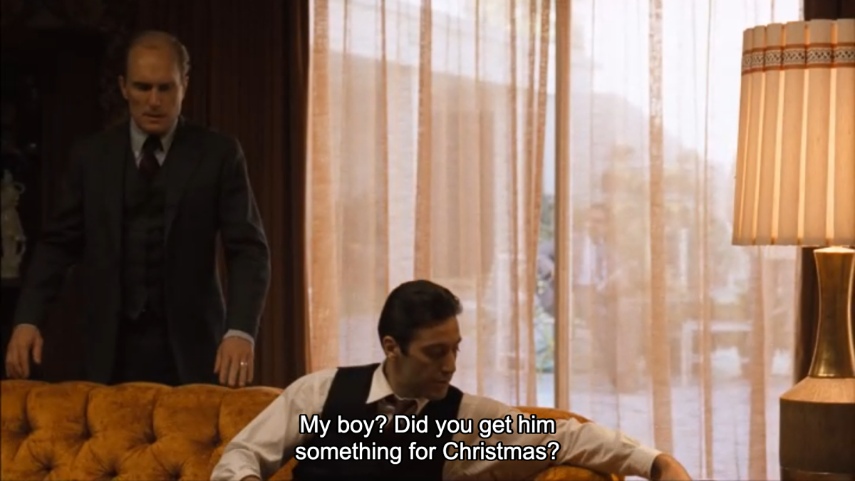 Michael Corleone and Tom Hagen discuss Anthony's Christmas gift in The Godfather Part II