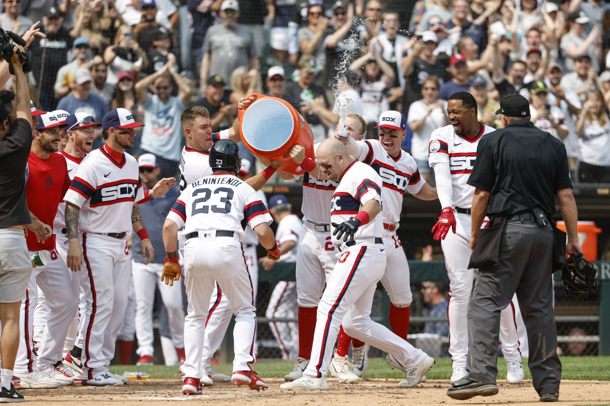 Chicago White Sox's Jake Burger hits a grand slam during the ninth