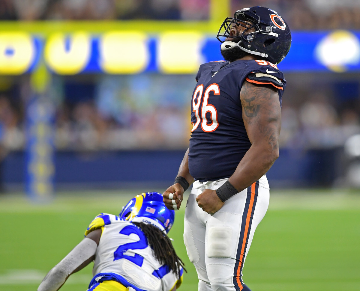 GREEN BAY, WI - SEPTEMBER 18: Chicago Bears linebacker Robert Quinn (94)  looks into the stands during a game between the Green Bay Packers and the  Chicago Bears on September 18, 2022