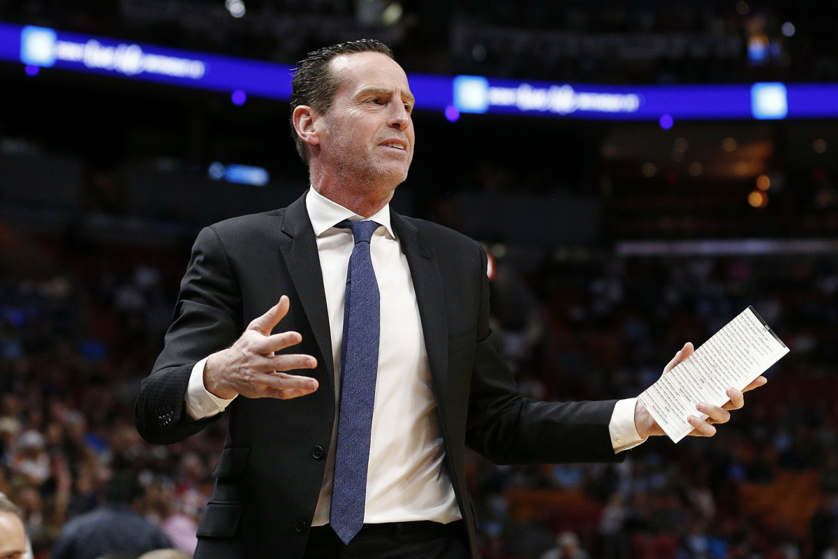 MIAMI, FLORIDA - FEBRUARY 29:  Head coach Kenny Atkinson of the Brooklyn Nets reacts against the Miami Heat during the second half at American Airlines Arena on February 29, 2020 in Miami, Florida. NOTE TO USER: User expressly acknowledges and agrees that, by downloading and/or using this photograph, user is consenting to the terms and conditions of the Getty Images License Agreement.  (Photo by Michael Reaves/Getty Images)