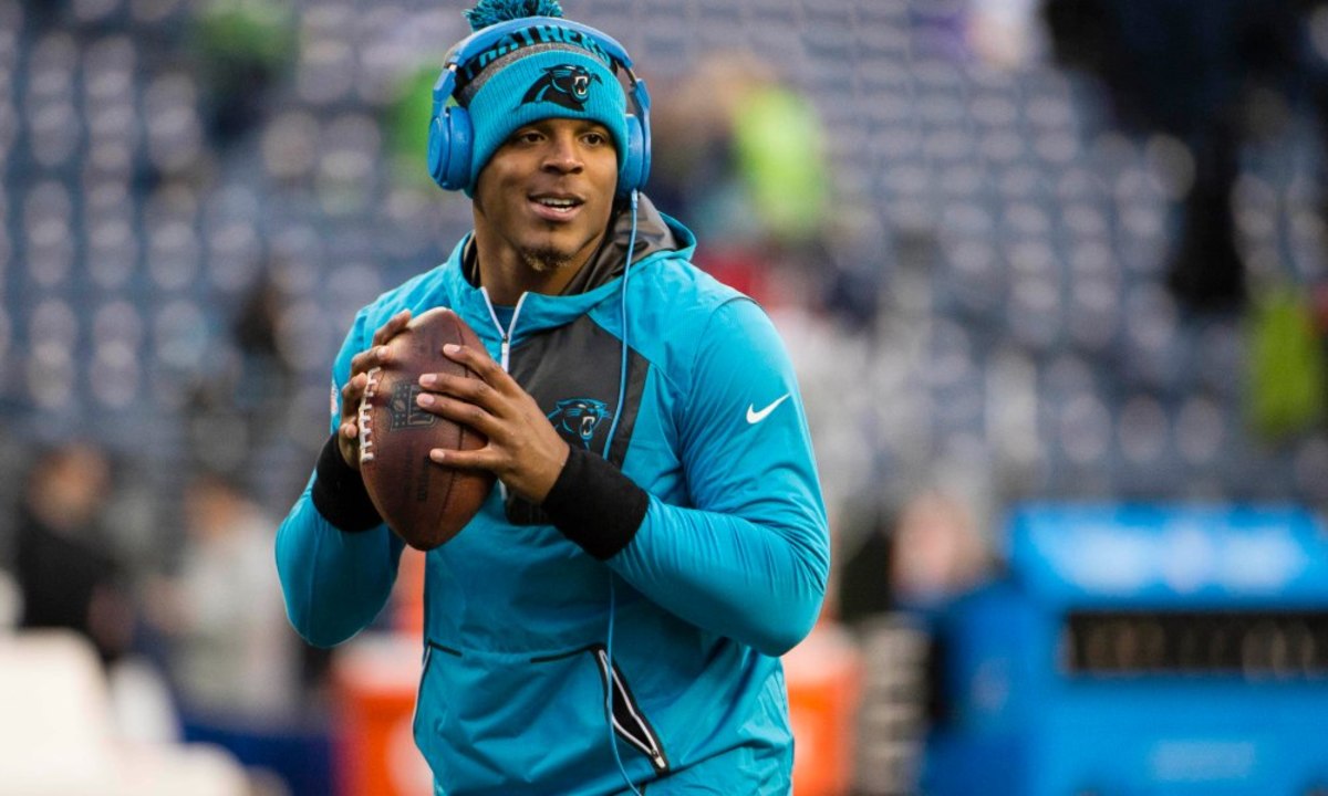 Dec 4, 2016; Seattle, WA, USA;  Carolina Panthers quarterback Cam Newton (1) warms up before the start of a game against the Seattle Seahawks at CenturyLink Field. Mandatory Credit: Troy Wayrynen-USA TODAY Sports