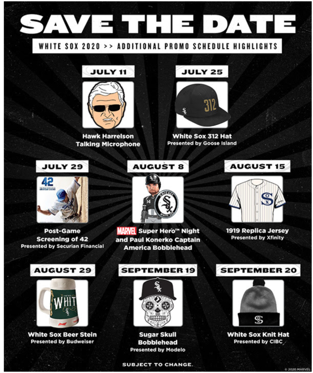 White Sox Promotional Schedule Second Wave