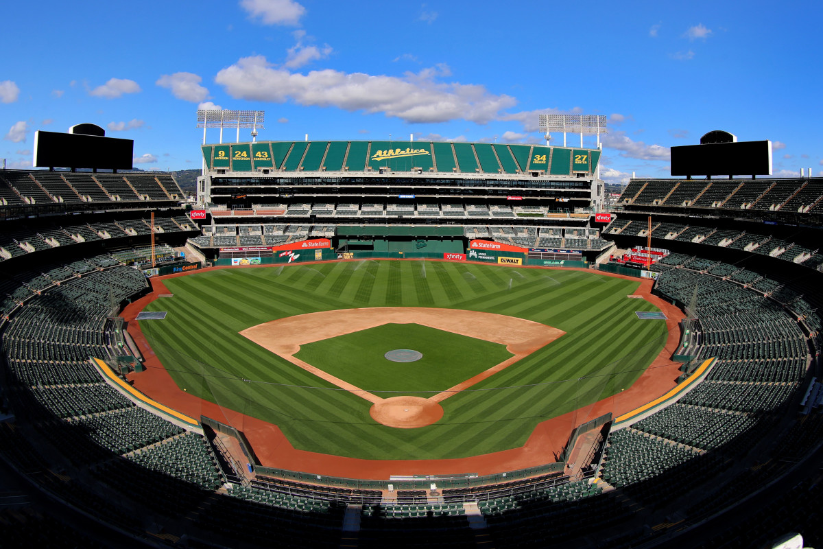 OAKLAND, CA - MARCH 31: View of the Coliseum from the upper level in Oakland, Calif., on Tuesday, March 31, 2020. The Oakland Athletics opening season game against the Minnesota Twins scheduled for March 26, was postponed for another day due to the coronavirus outbreak. (Ray Chavez/Bay Area News Group)