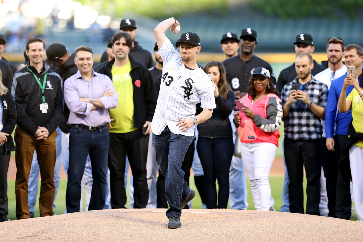 CHICAGO, IL - JUNE 01:  Danny Farquhar of the Chicago White Sox throws out a ceremonial first pitch before the game between the Milwaukee Brewers and Chicago White Sox at Guaranteed Rate Field on June 1, 2018 in Chicago, Illinois. (Photo by Dylan Buell/Getty Images)