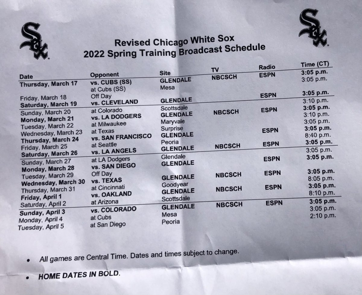 White Sox 2022 Spring Traning TV Broadcast Schedule How to Watch