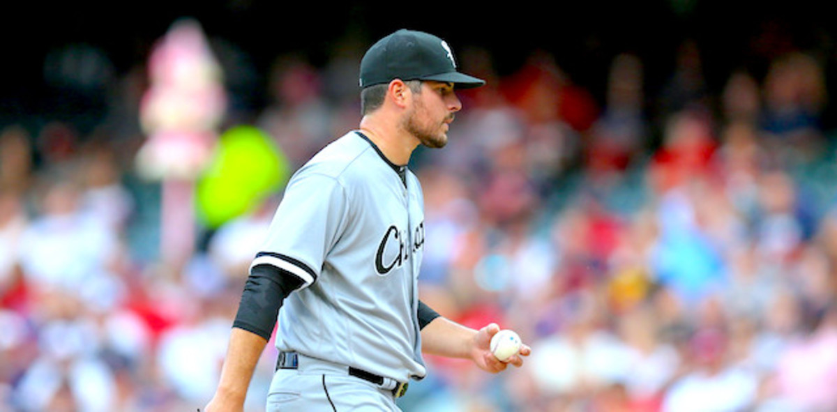 CLEVELAND, OH - JUNE 19: Chicago White Sox pitcher Carlos Rodon (55) on the mound with the baseball after allowing a run to score on a wild pitch during the second inning of the Major League Baseball game between the Chicago White Sox and Cleveland Indians on June 19, 2018, at Progressive Field in Cleveland, OH. (Photo by Frank Jansky/Icon Sportswire)