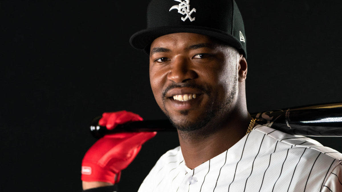 Feb 21, 2019; Glendale, AZ, USA; Chicago White Sox outfielder Eloy Jimenez (74) poses for a photo on photo day at Camelback Ranch. Mandatory Credit: Allan Henry-USA TODAY Sports