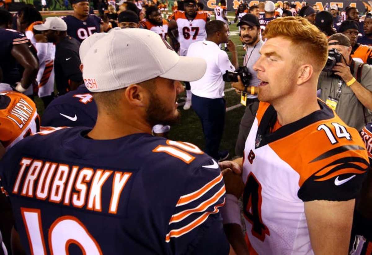 Andy Dalton (14) is apparently replacing Mitchell Trubisky as the Bears' starting quarterback for 2021.