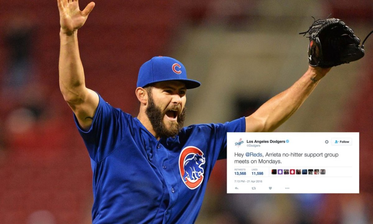 CINCINNATI, OH – APRIL 21: Jake Arrieta #49 of the Chicago Cubs celebrates after the final out after throwing a no-hitter against the Cincinnati Reds at Great American Ball Park on April 21, 2016, in Cincinnati, Ohio. Chicago defeated Cincinnati 16-0. (Photo by Jamie Sabau/Getty Images)