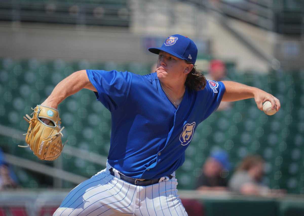 Iowa Cubs starting pitcher Wyatt Short fires a pitch against St. Paul during a MiLB baseball game on Wednesday, Aug. 24, 2022, at Principal Park in Des Moines.
