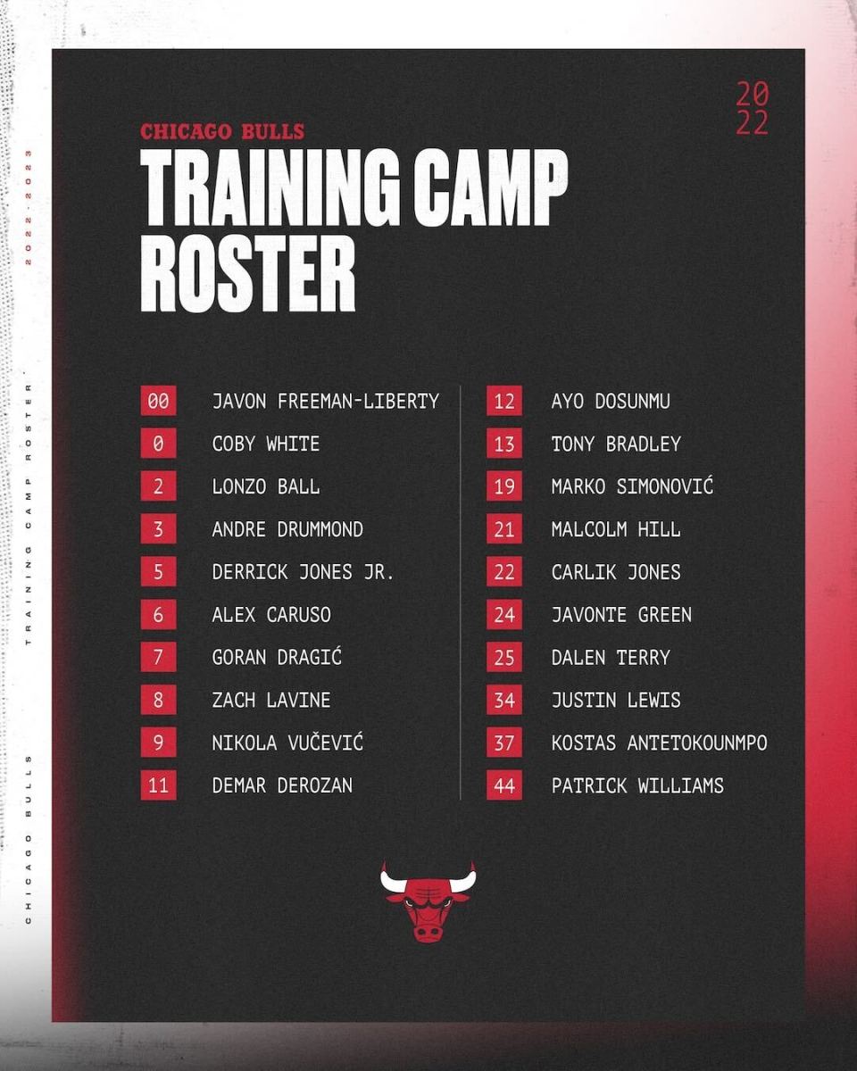 Graphic depicting the Chicago Bulls' 2022 training camp roster