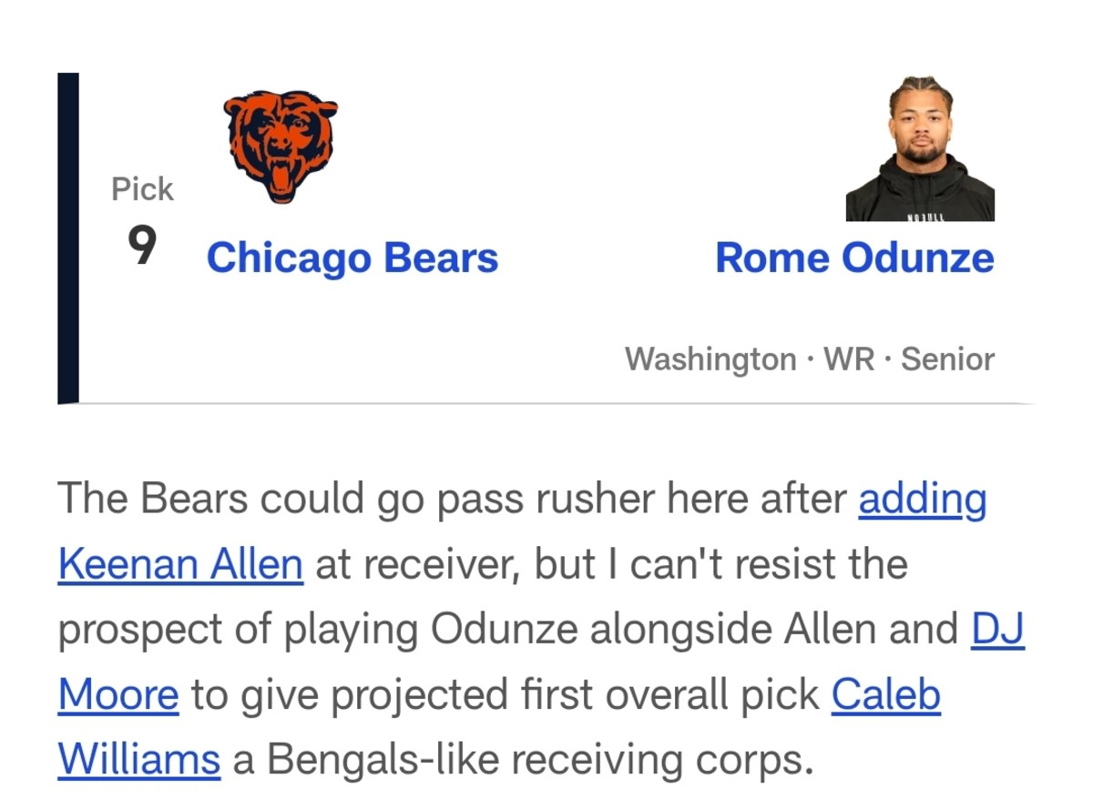 Chicago Bears luck out, select Rome Odunze in latest mock draft On