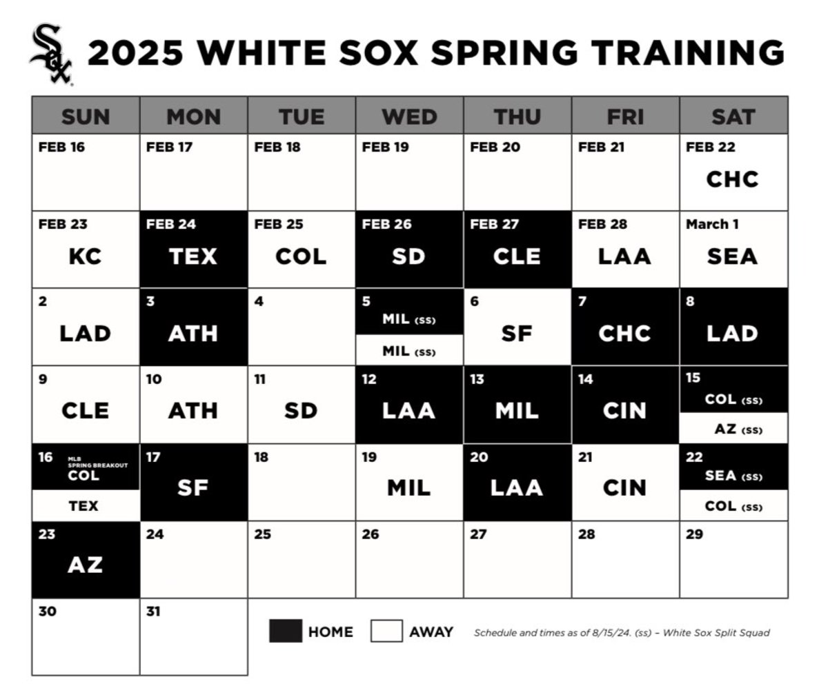 Chicago White Sox Spring Training Schedule 2025: Dates, Times ...