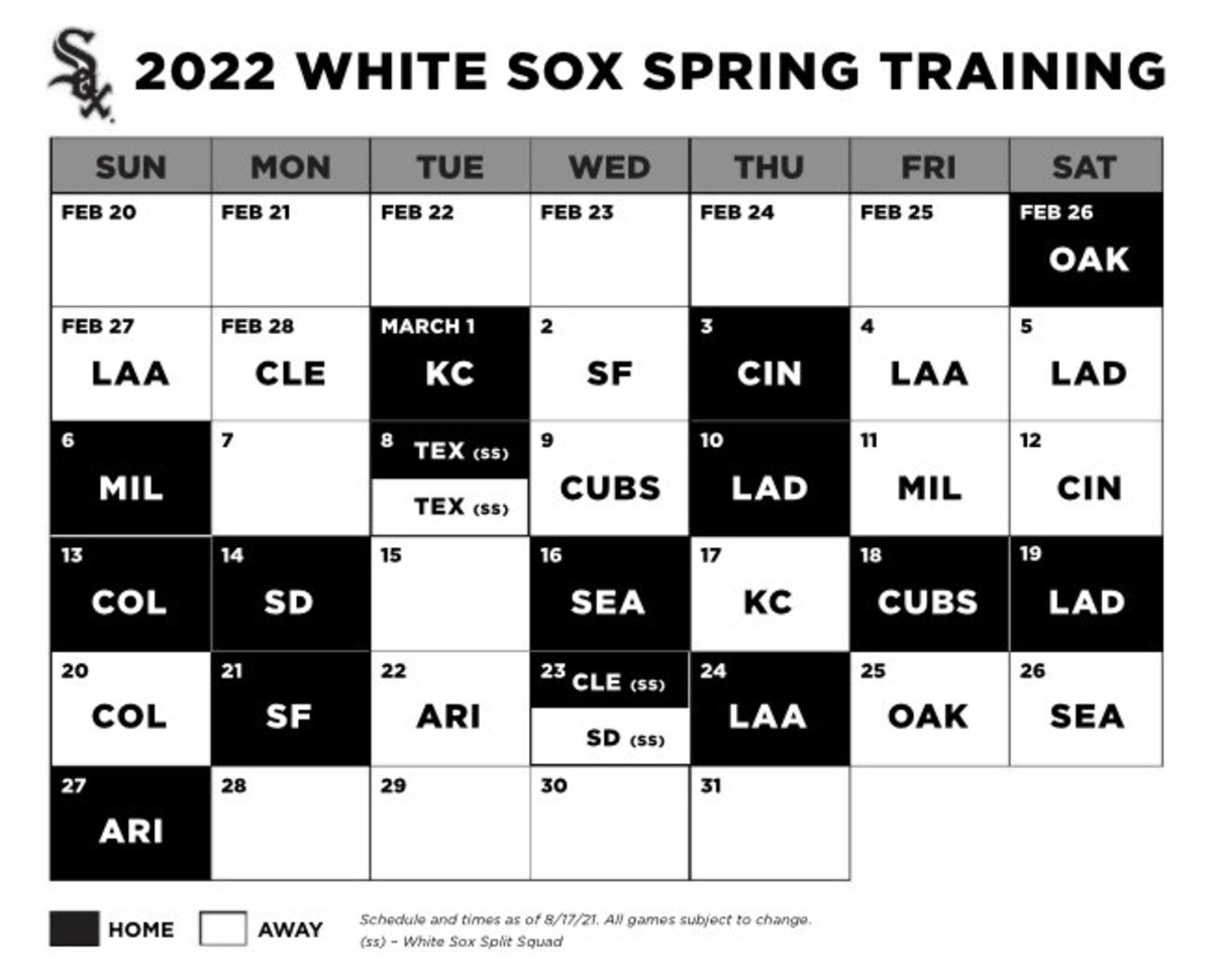 White Sox 2022 Spring Training Schedule