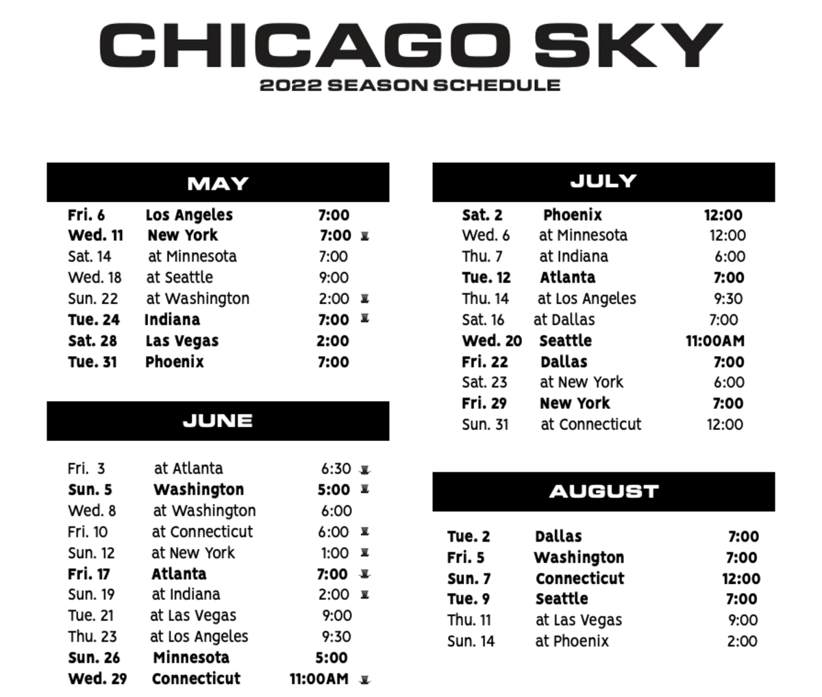 Chicago Sky 2022 Schedule